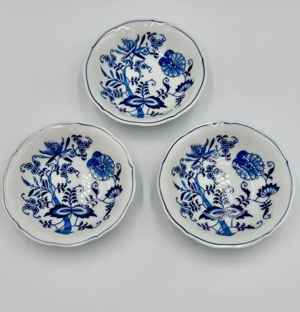 Danube Blue Onion Blue & White 3pc Fruit Dessert Sauce Bowl Set